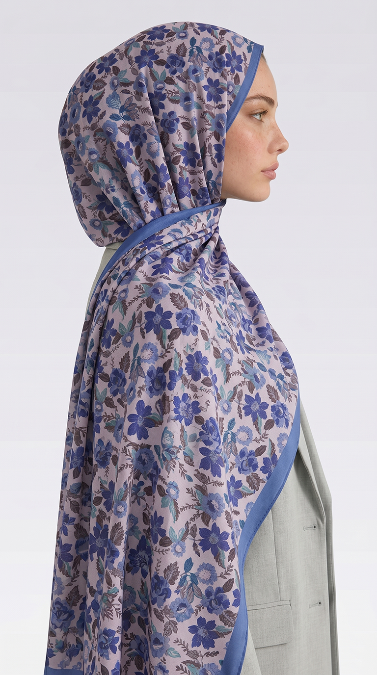 VELORA DESENLİ COTTON ŞAL -  MAVİ / KREM