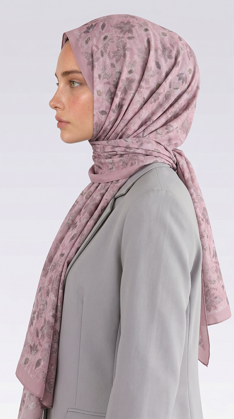VELORA DESENLİ COTTON ŞAL -  TOZ PEMBE
