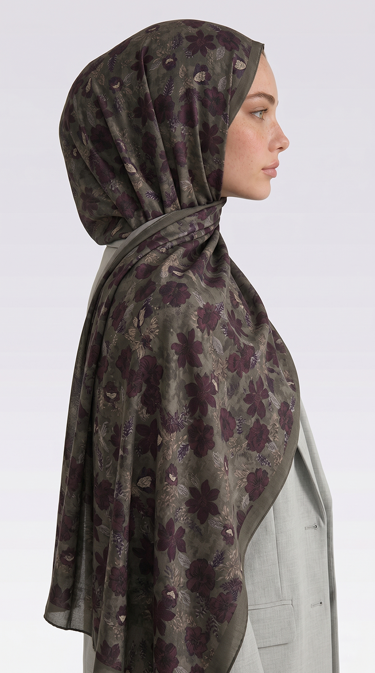 VELORA DESENLİ COTTON ŞAL -  YEŞİL / BORDO 