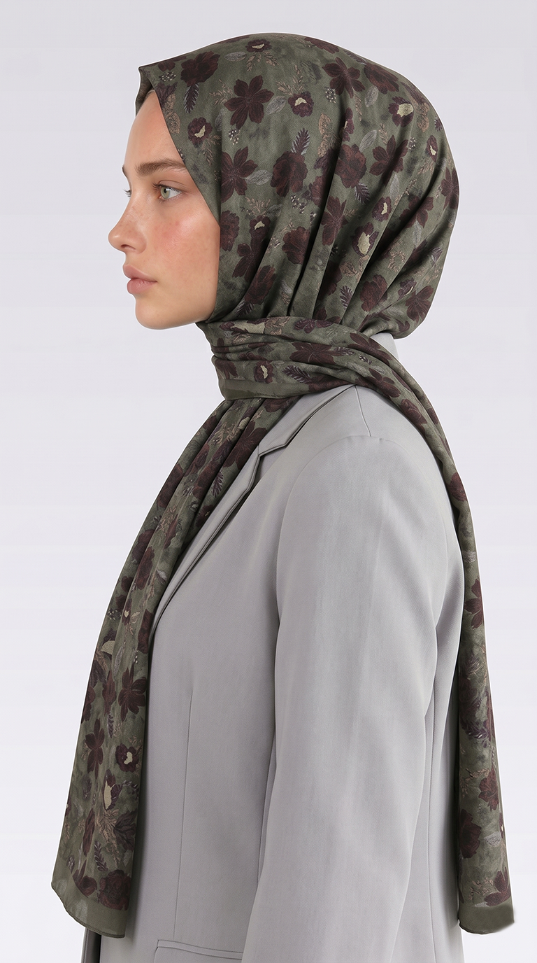 VELORA DESENLİ COTTON ŞAL -  YEŞİL / BORDO 