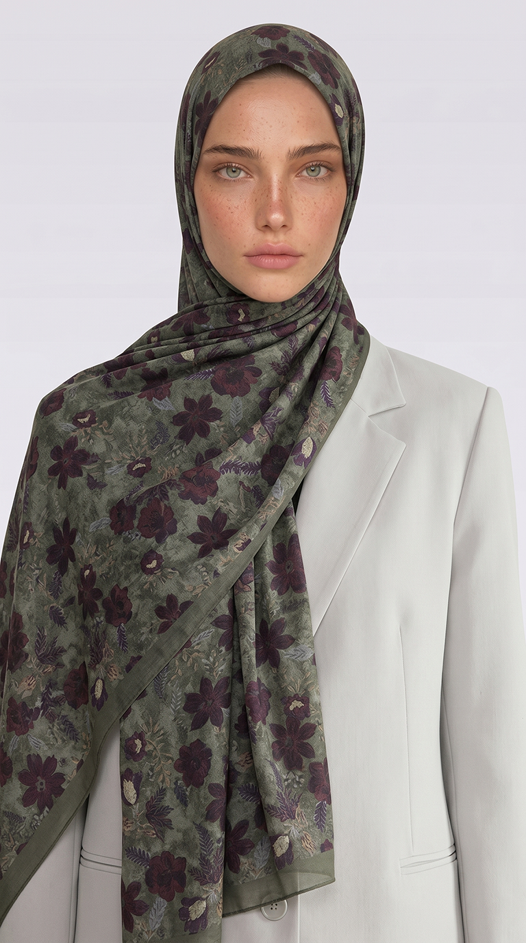 VELORA DESENLİ COTTON ŞAL -  YEŞİL / BORDO 