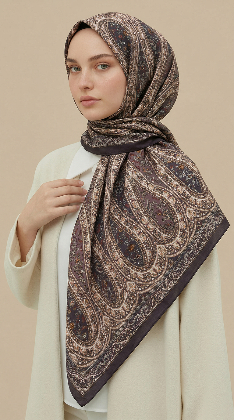 VİRELLA 120*120 CM COTTON ŞAL EŞARP - GÜL KURUSU