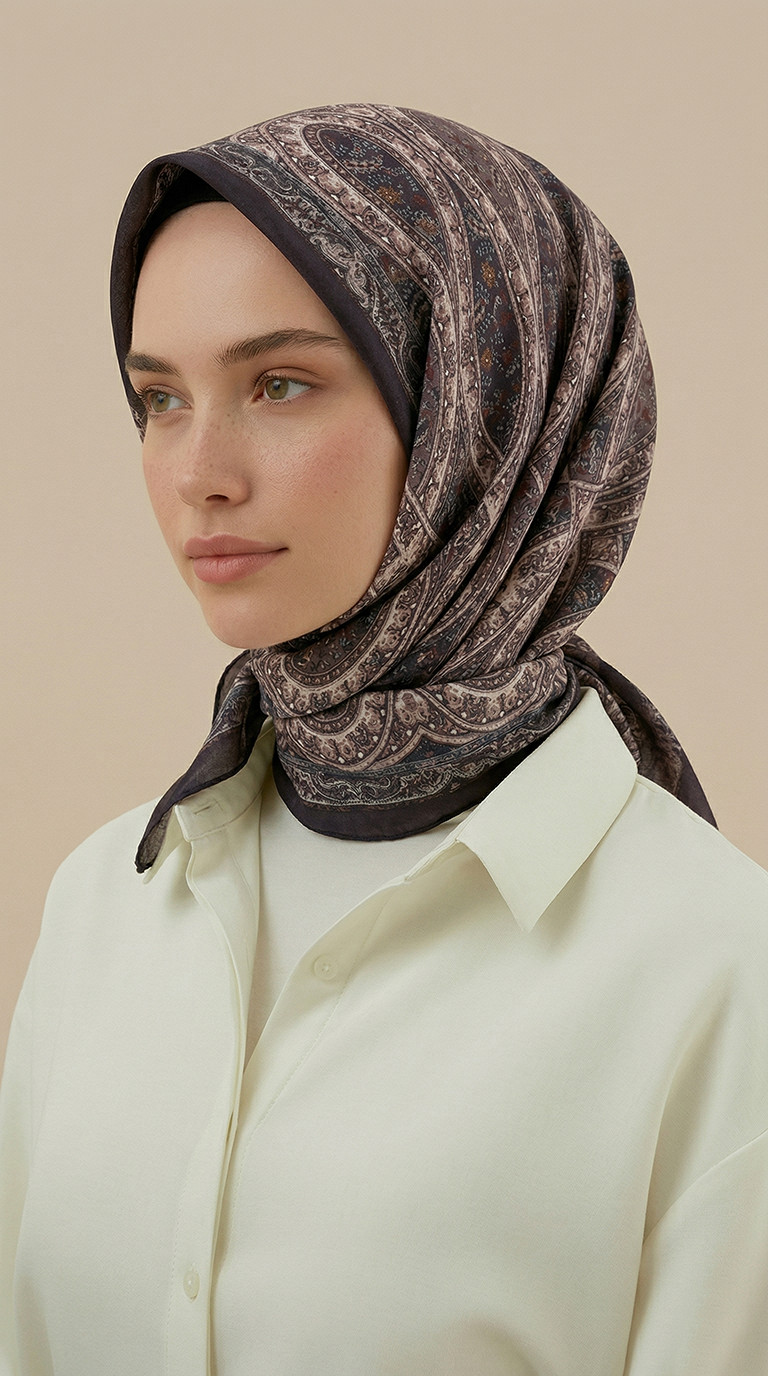 VİRELLA 120*120 CM COTTON ŞAL EŞARP - GÜL KURUSU