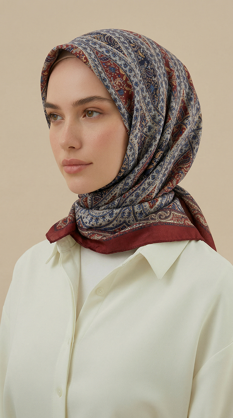 VİRELLA 120*120 CM COTTON ŞAL EŞARP - KIRMIZI / GRİ 