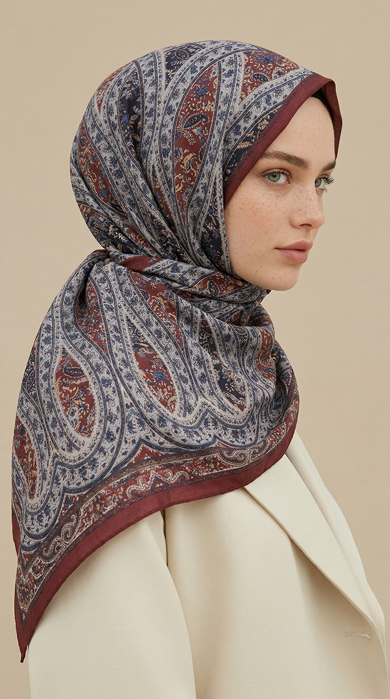 VİRELLA 120*120 CM COTTON ŞAL EŞARP - KIRMIZI / GRİ 