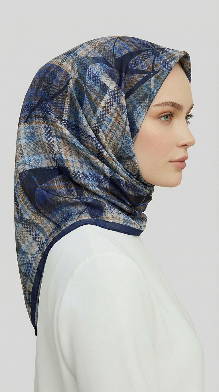 YANSIMA DESENLİ RAYON EŞARP - LACİVERT 