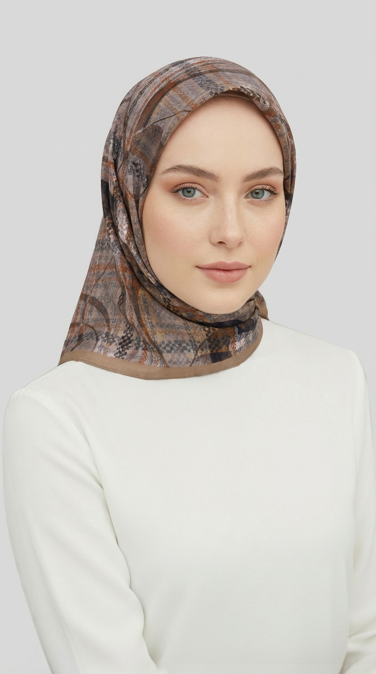 YANSIMA DESENLİ RAYON EŞARP - SİYAH BEJ