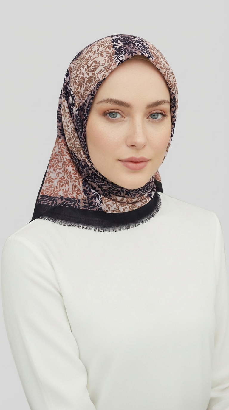 YAPRA DESENLİ YÜN EŞARP - SİYAH/KİREMİT