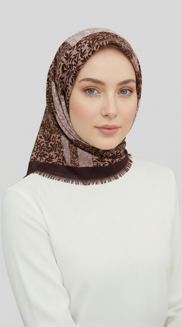 YAPRAK DESEN KIŞLIK YÜN EŞARP - BEJ / KREM