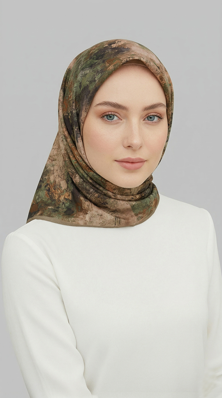 ZARAFET DESENLİ RAYON EŞARP -  BEJ / HAKİ 