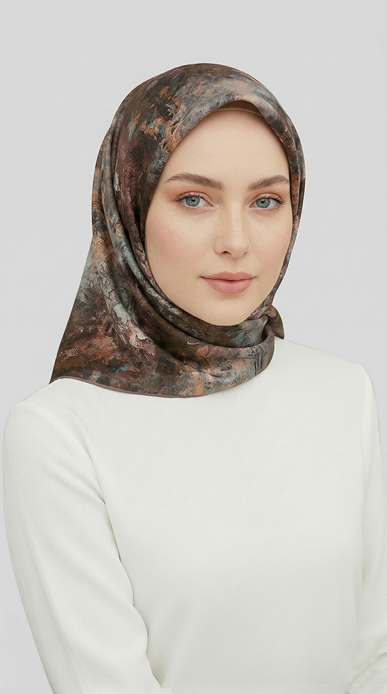 ZARAFET DESENLİ RAYON EŞARP -  GÜL KURUSU / KAHVERENGİ