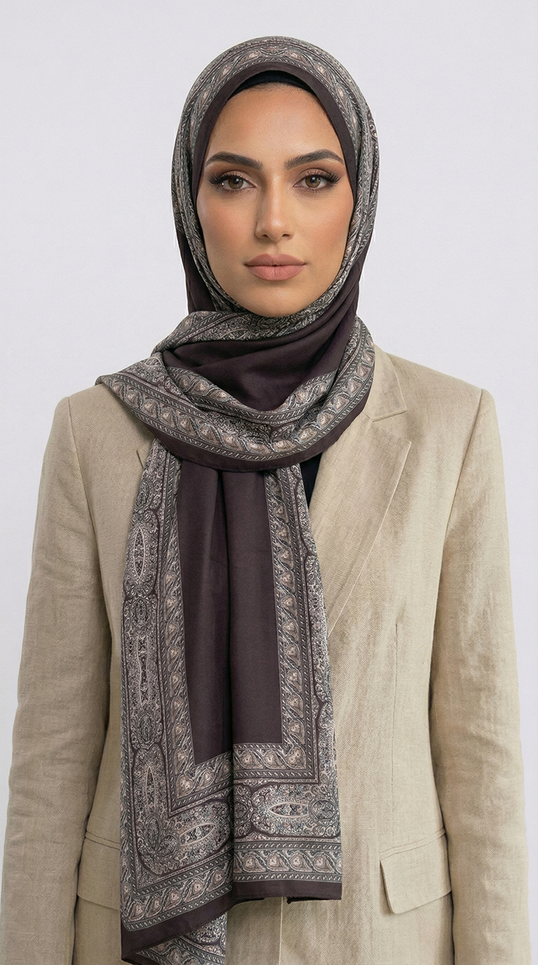 ZİNCİR DESENLİ COTTON ŞAL -ACI KAHVE