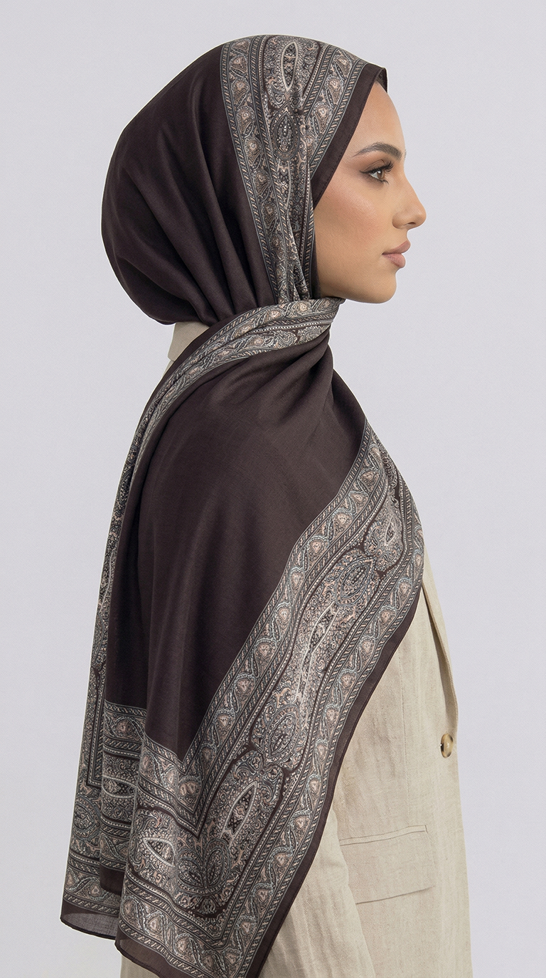 ZİNCİR DESENLİ COTTON ŞAL -ACI KAHVE