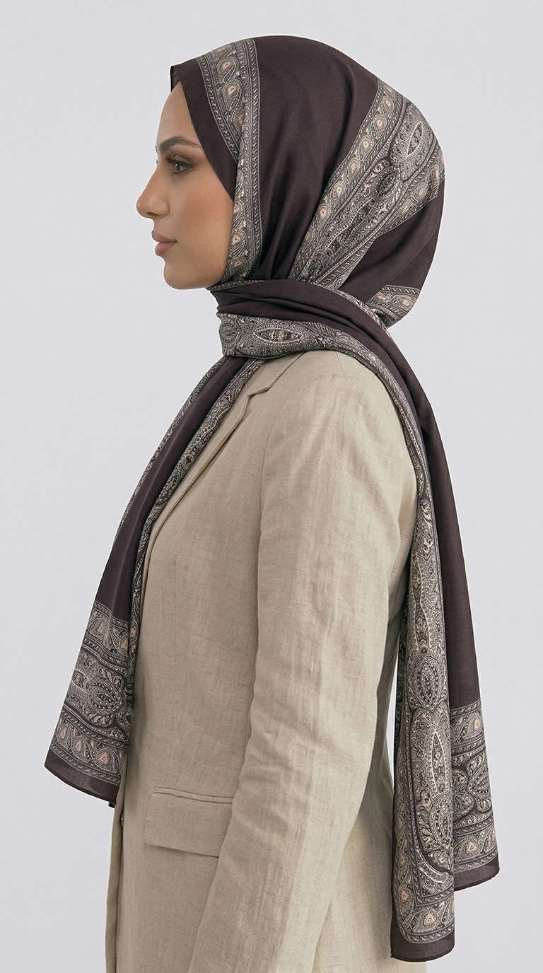ZİNCİR DESENLİ COTTON ŞAL -ACI KAHVE
