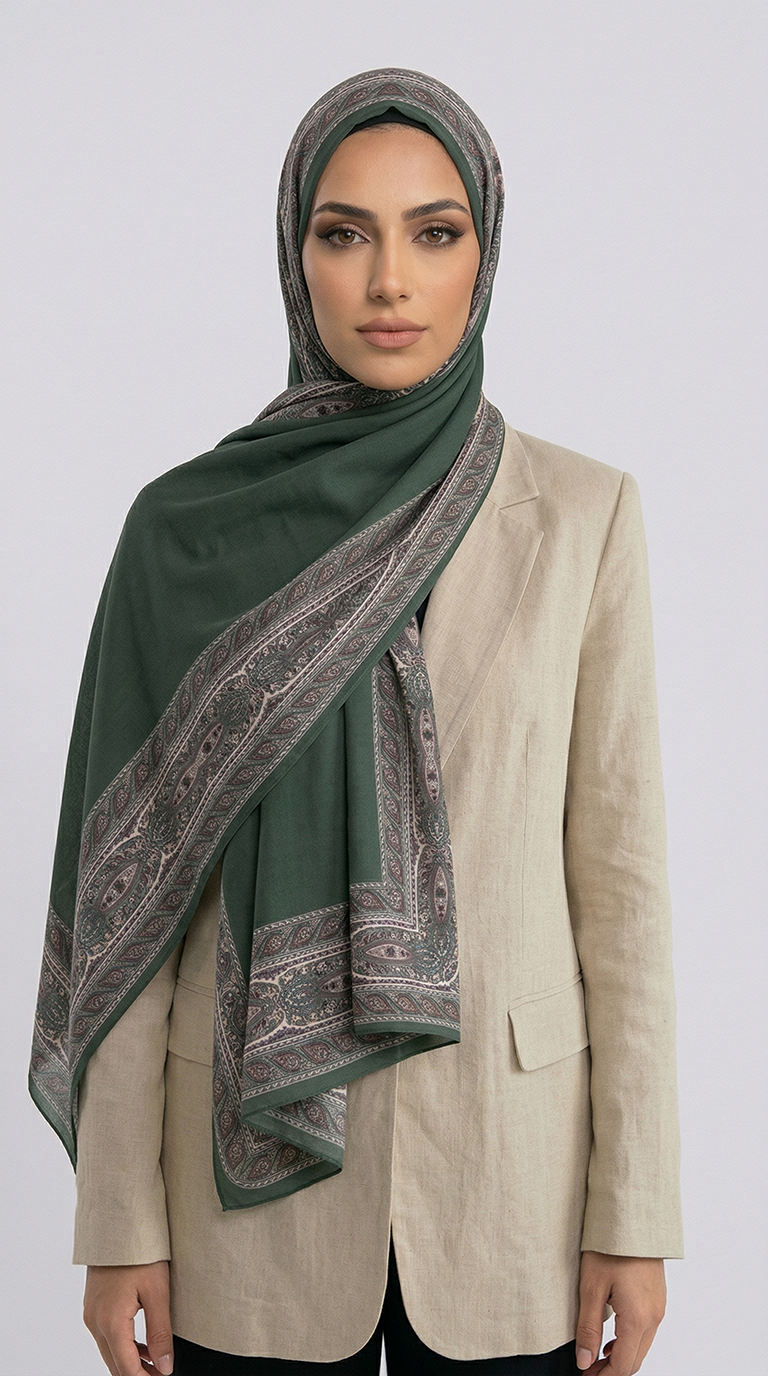ZİNCİR DESENLİ COTTON ŞAL - HAKİ 
