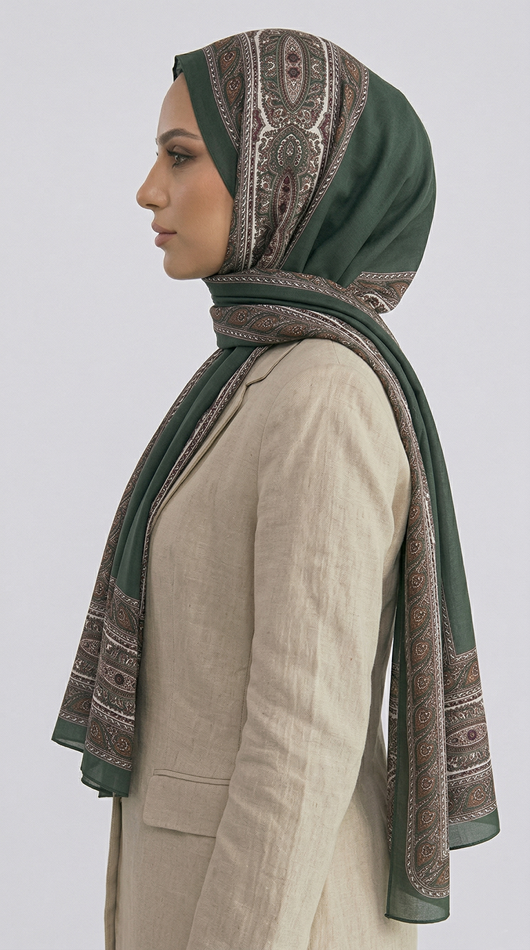 ZİNCİR DESENLİ COTTON ŞAL - HAKİ 