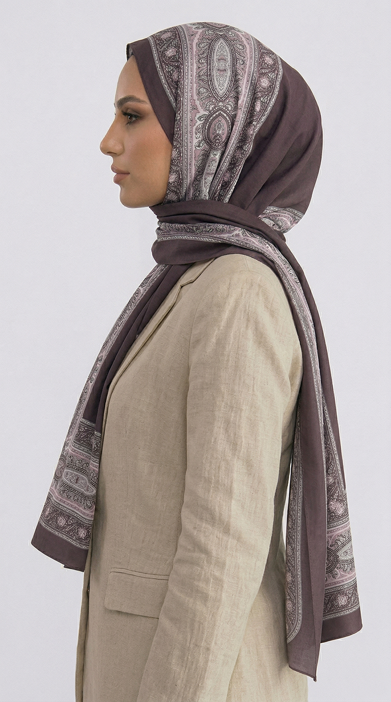 ZİNCİR DESENLİ COTTON ŞAL -KAHVERENGİ