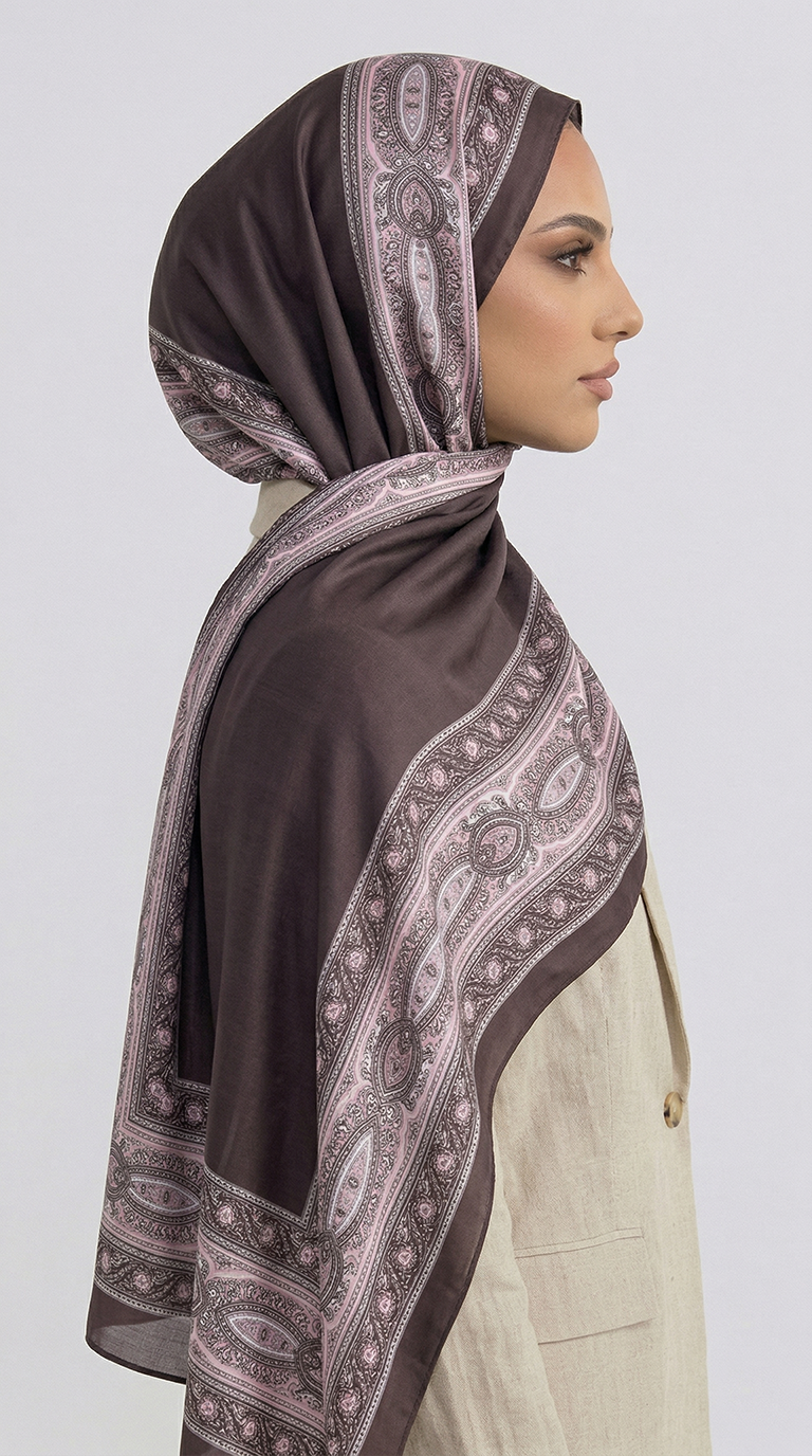 ZİNCİR DESENLİ COTTON ŞAL -KAHVERENGİ
