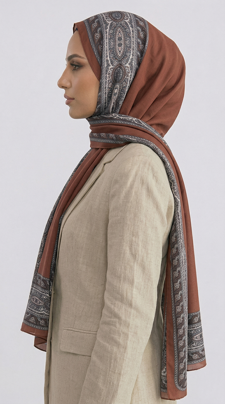 ZİNCİR DESENLİ COTTON ŞAL - KİREMİT