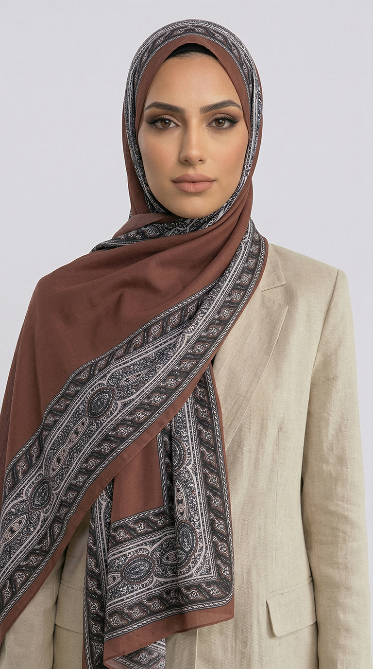 ZİNCİR DESENLİ COTTON ŞAL - KİREMİT