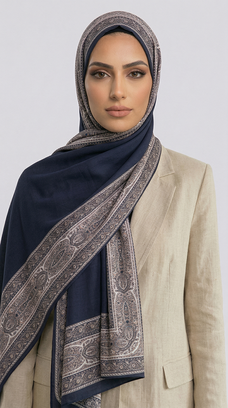 ZİNCİR DESENLİ COTTON ŞAL - MAVİ