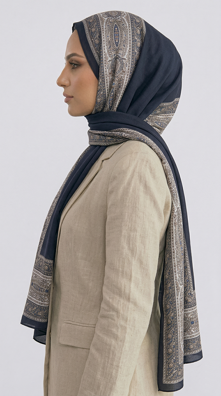 ZİNCİR DESENLİ COTTON ŞAL - MAVİ