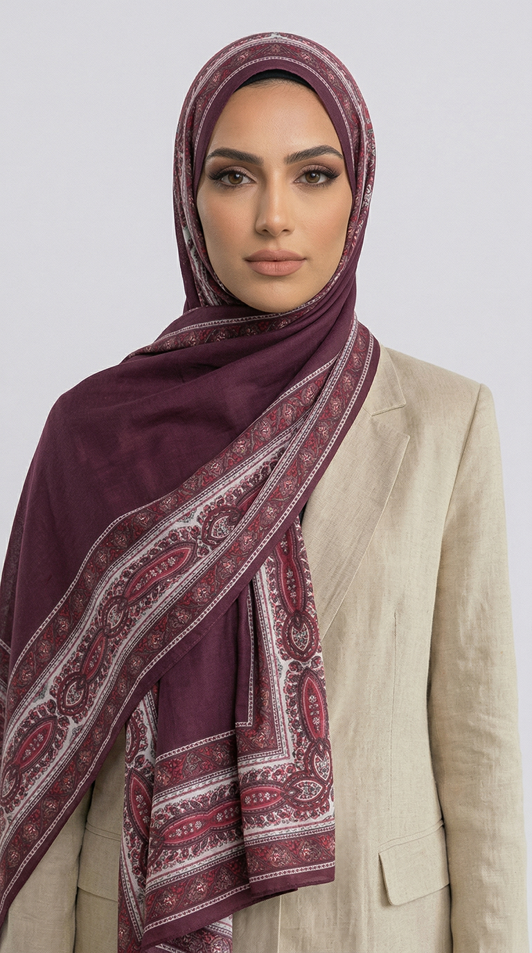 ZİNCİR DESENLİ COTTON ŞAL - MOR