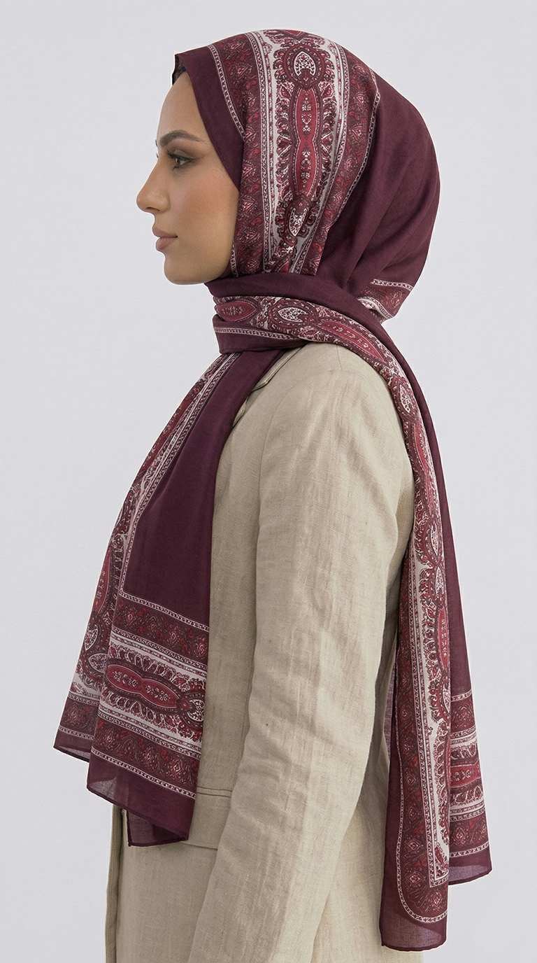 ZİNCİR DESENLİ COTTON ŞAL - MOR