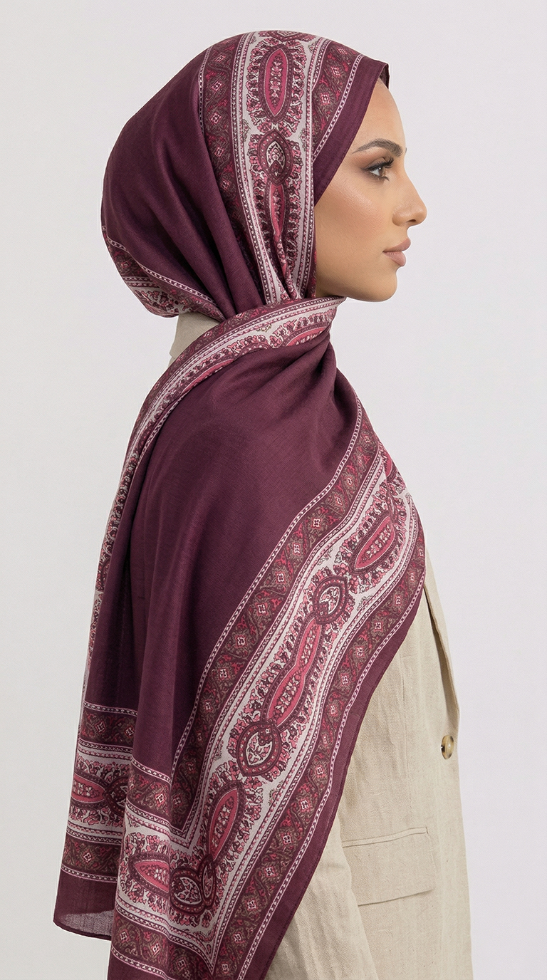 ZİNCİR DESENLİ COTTON ŞAL - MOR