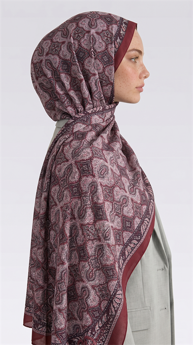 AHENK DESENLİ COTTON ŞAL - KIRMIZI