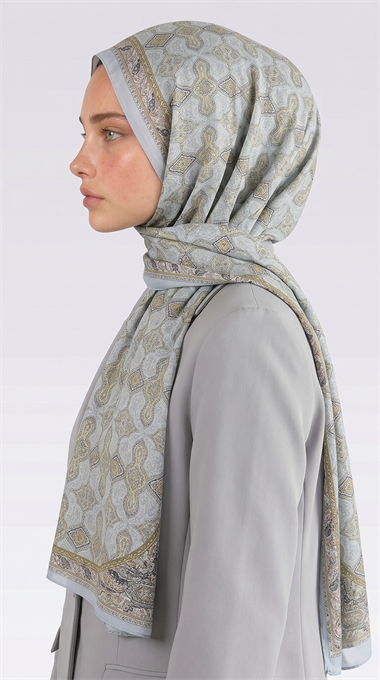 AHENK DESENLİ COTTON ŞAL - KREM / BUZ MAVİSİ 