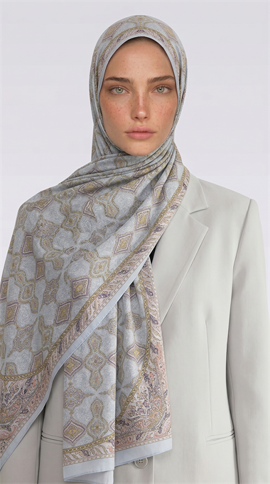Karaca EşarpCOTTON ŞAL AHENK DESENLİ COTTON ŞAL - KREM / BUZ MAVİSİ 