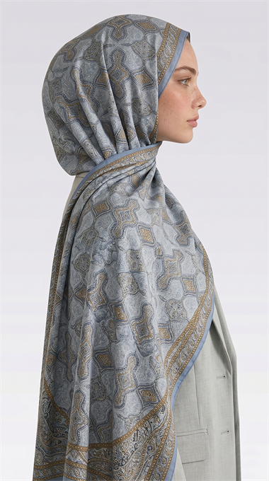 AHENK DESENLİ COTTON ŞAL - KREM / BUZ MAVİSİ 
