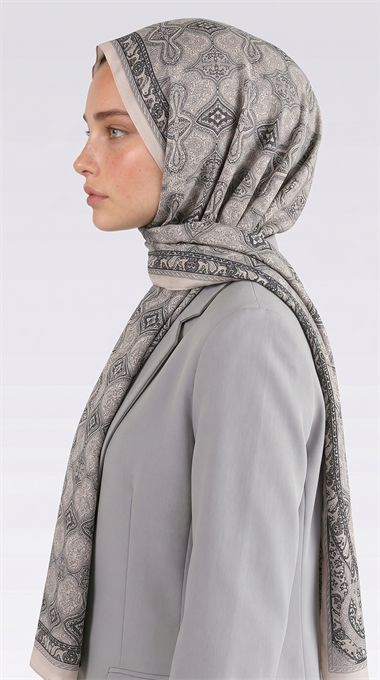 AHENK DESENLİ COTTON ŞAL - KREM 