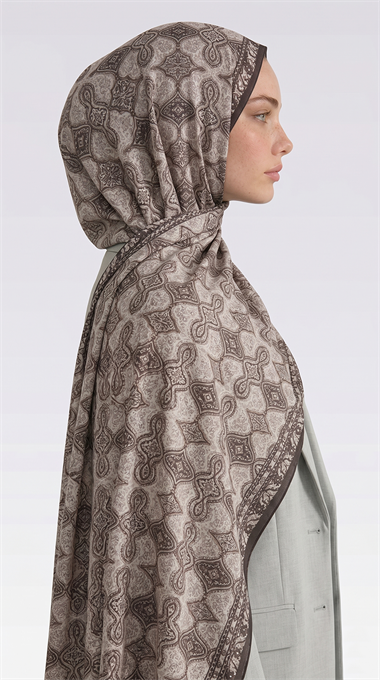 AHENK DESENLİ COTTON ŞAL - KREM / KAHVE