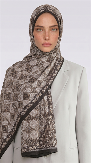 Karaca EşarpCOTTON ŞAL AHENK DESENLİ COTTON ŞAL - KREM / KAHVE