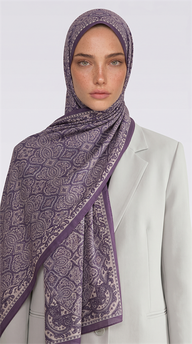 Karaca EşarpCOTTON ŞAL AHENK DESENLİ COTTON ŞAL - KREM / MOR