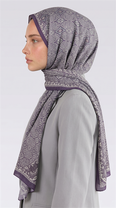 AHENK DESENLİ COTTON ŞAL - KREM / MOR