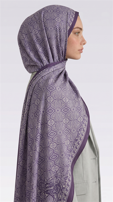 AHENK DESENLİ COTTON ŞAL - KREM / MOR