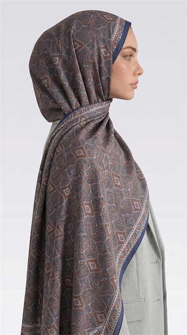 AHENK DESENLİ COTTON ŞAL - LACİVERT / KİREMİT