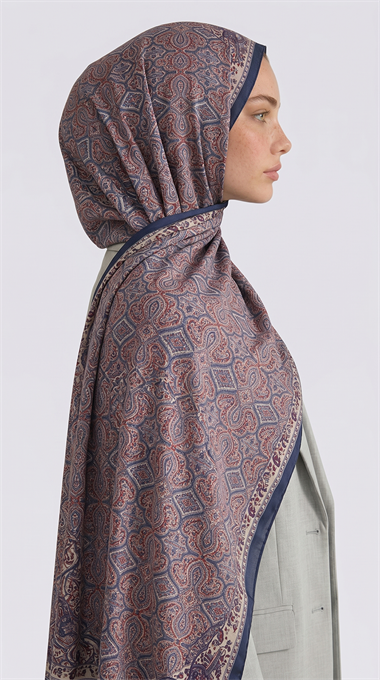 AHENK DESENLİ COTTON ŞAL - LACİVERT / KREM