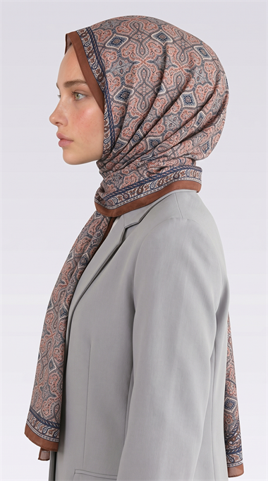 AHENK DESENLİ COTTON ŞAL - SİYAH / KİREMİT