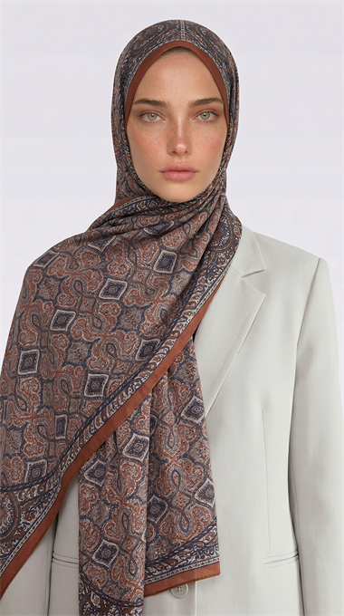 Karaca EşarpCOTTON ŞAL AHENK DESENLİ COTTON ŞAL - SİYAH / KİREMİT