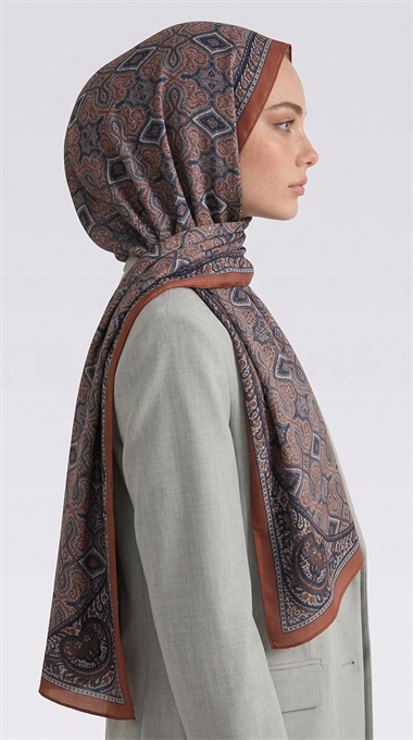AHENK DESENLİ COTTON ŞAL - SİYAH / KİREMİT