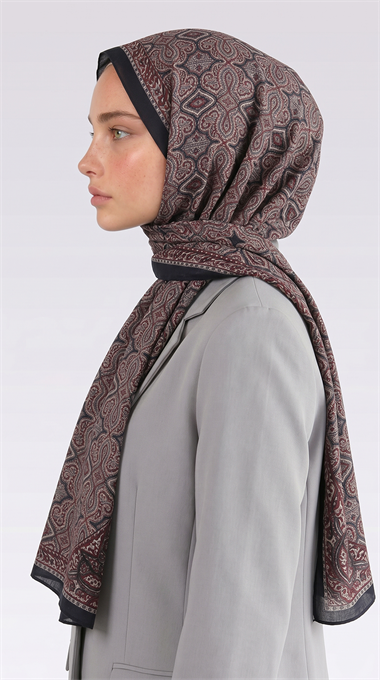 AHENK DESENLİ COTTON ŞAL - SİYAH / KIRMIZI