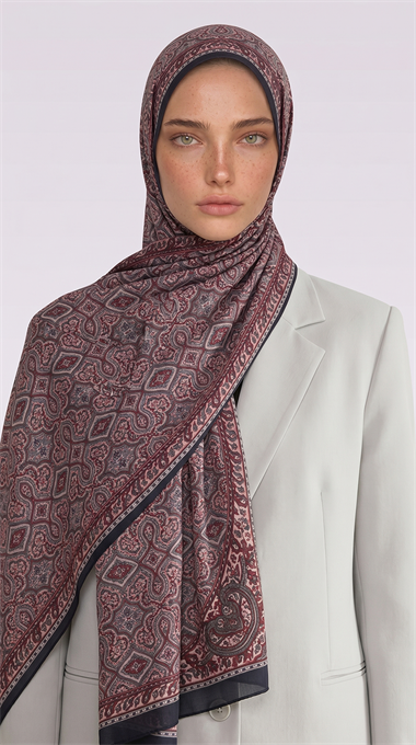 AHENK DESENLİ COTTON ŞAL - SİYAH / KIRMIZI