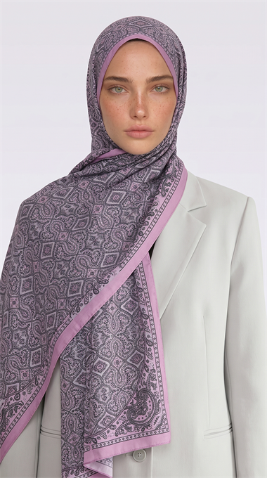 AHENK DESENLİ COTTON ŞAL - SİYAH / LİLA 