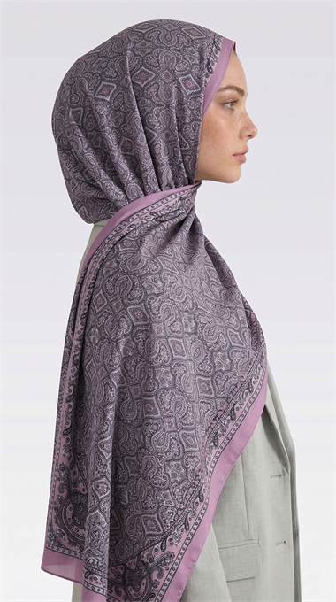 AHENK DESENLİ COTTON ŞAL - SİYAH / LİLA 