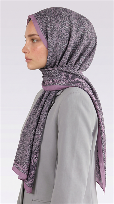 AHENK DESENLİ COTTON ŞAL - SİYAH / LİLA 