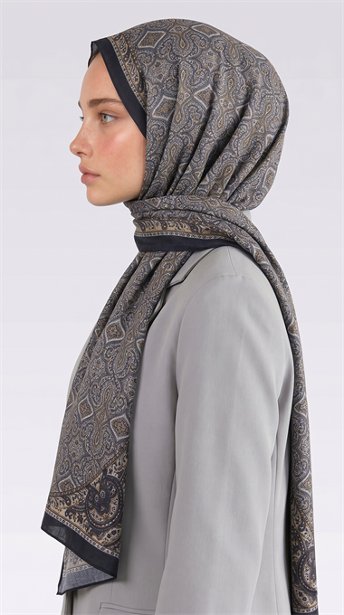 AHENK DESENLİ COTTON ŞAL -SİYAH / SARI